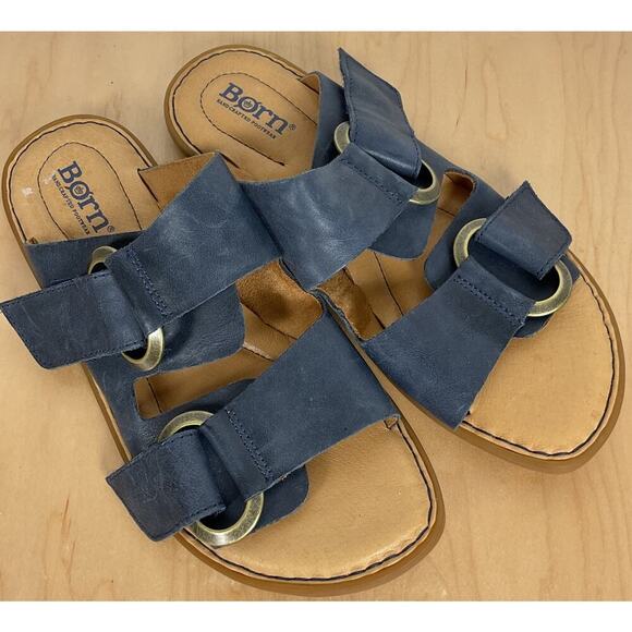 Born Women's Marston Navy Leather 2 strap Sandals Size 7M - Picture 1 of 6